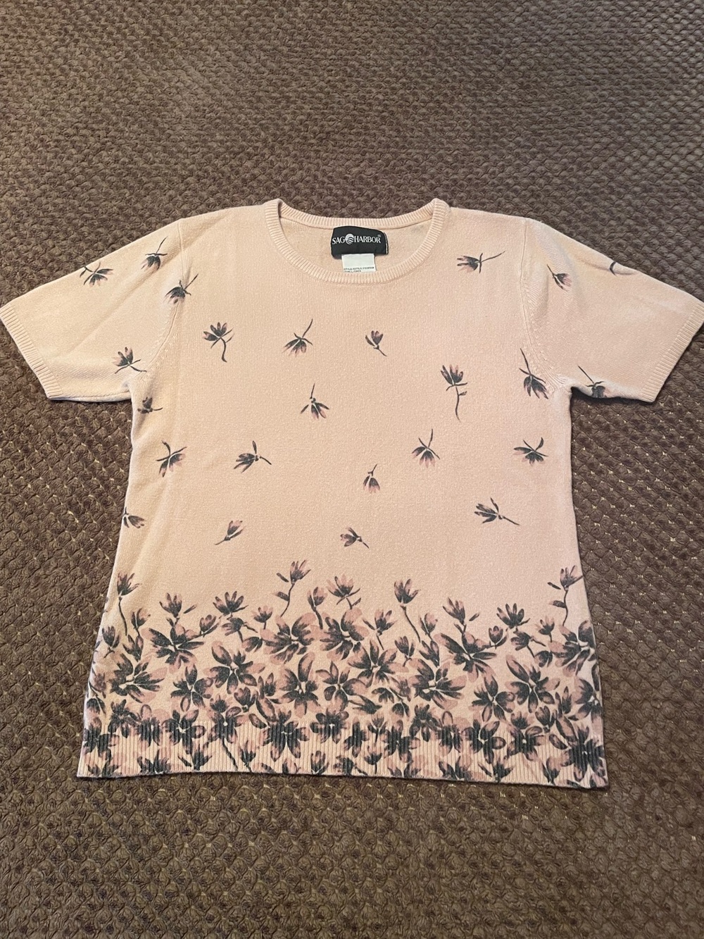 Women’s Sag Harbor Light Pink Pullover Crewneck Short Sleeve Sweater, Size Small